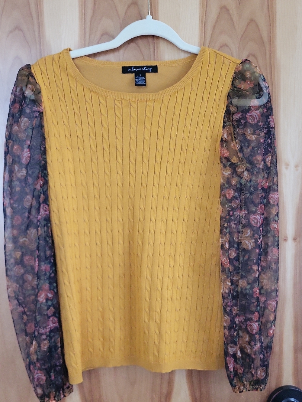 A Love Story Women's Half Sweater With Organza Sheer Sleeves